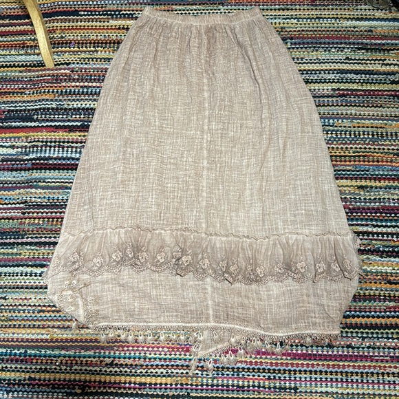 ❤️Pretty Angel  Brown Double Layer Linen Blend Lace Skirt Boho Lagen Look … - Picture 12 of 16
